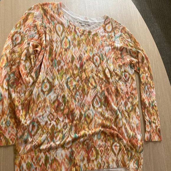Liverpool Jeans Company Sweaters - Liverpool Abstract Print Sweater Large Pullover Viscose Nylon Blend Gold White